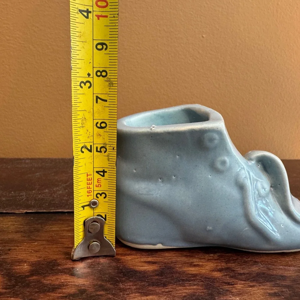 Vintage Baby Bootie Planter Blue Ceramic Shoe Shaped Vase‎ Nursery Decor